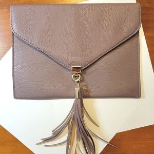 Big Buddha Brown Clutch Bag Faux Leather NWOT Taupe Neutral 10" x 7" Purse